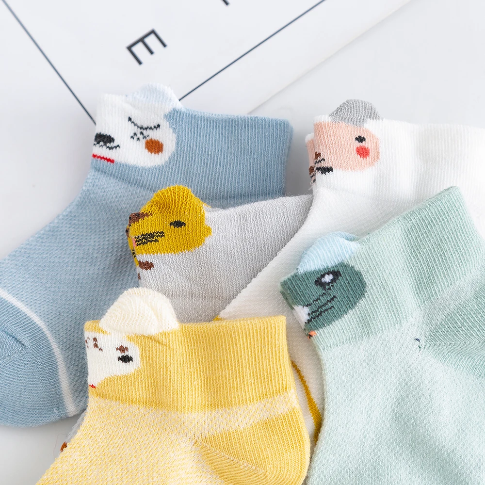 5Pairs/lot 0 2Y Baby Socks Summer Cotton 3D Cartoon Animal Kids Socks Girls Mesh Cute Newborn Boy Toddler Socks Baby