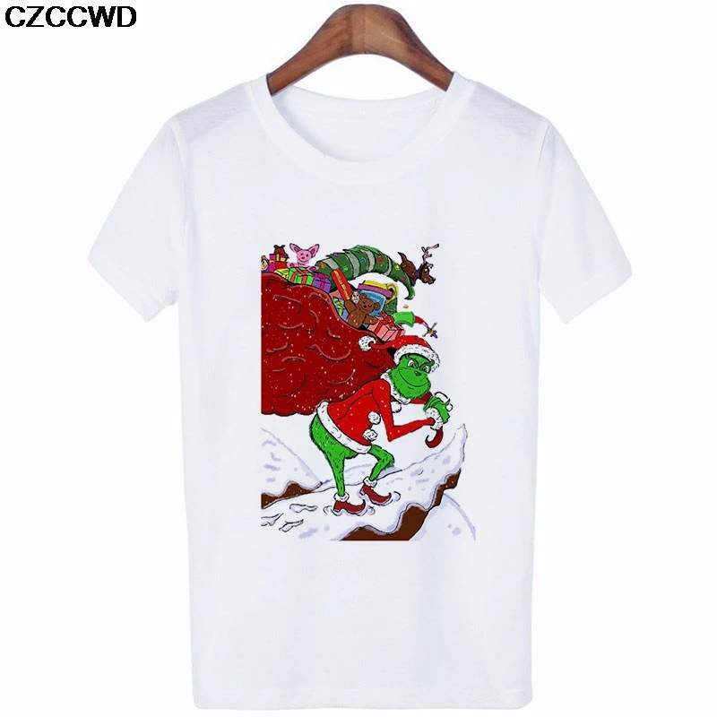 Poleras Mujer De Moda,, белая футболка, Harajuku, модная, Grinch, веселая, Рождественская футболка, для отдыха, уличная одежда, женская футболка, топы