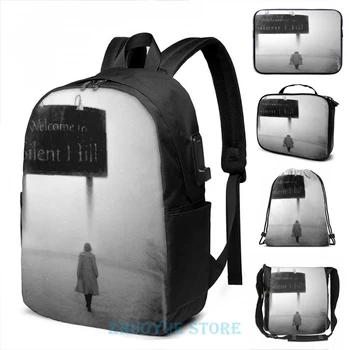 

Funny Graphic print Welcome To Silent Hill USB Charge Backpack men School bags Women bag Travel laptop bag