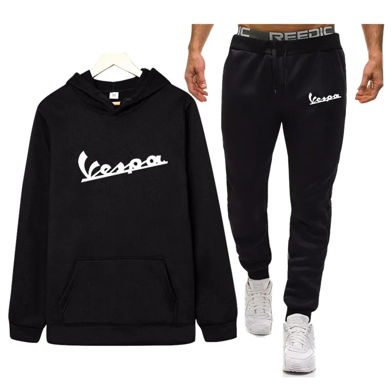 1 Vespa print Tracksuit for men 2 sets of new fashion jacket men's sportswear Hoodie spring and autumn mens hoodies Sweatpants - Color: 1
