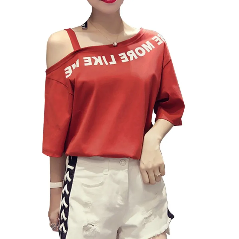 Женская летняя футболка на одно плечо с ремнем Повседневная коротким рукавом и