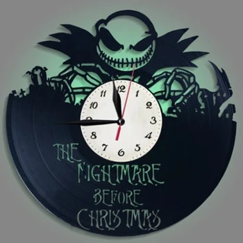 

Nightmare Before Christmas Theme CD Record LED Clock 3D Classic Mute Hanging Wall Clock Creative Antique Style Halloween Clock