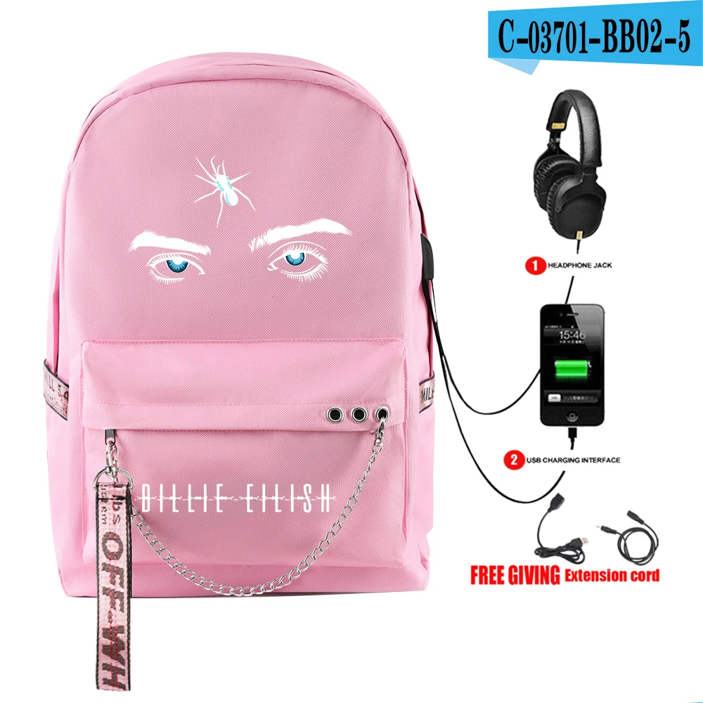 Billie Eilish print New vogue Backpack Teenager Boy/girl School Bags Waterproof Oxford USB Charger Women/Men Backpack School Bag - Цвет: picture color