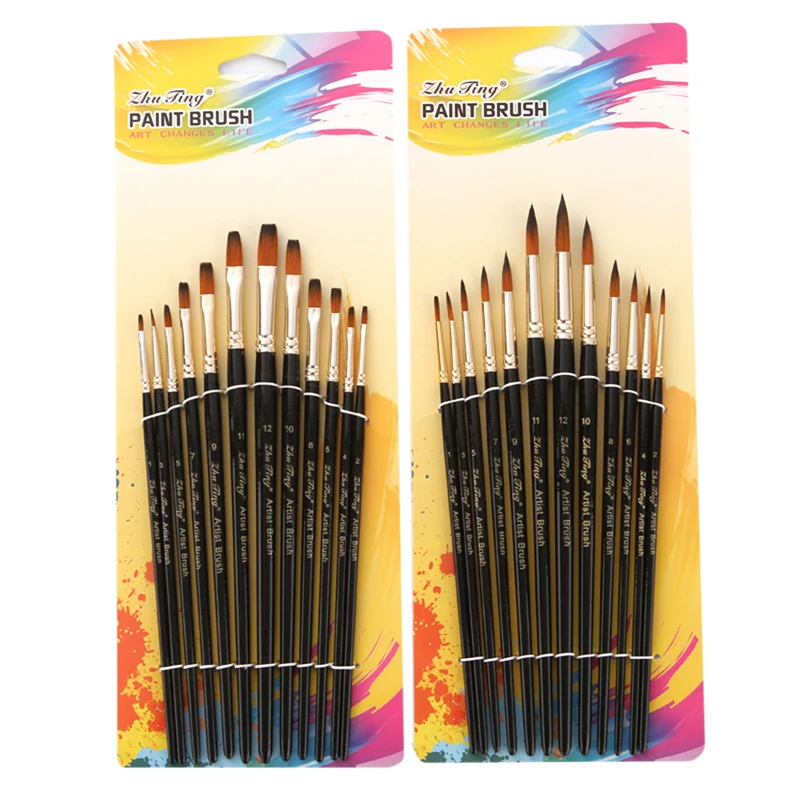 12 шт нейлоновые волосы черная ручка акварельные кисти заостренный плоский набор кистей для рисования для акварельных красок товары для рукоделия - Цвет: 436724