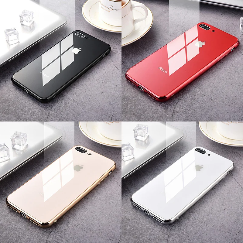 

Luxury Tempered Glass Back Cover Mirror Plating Shockproof phone case For iPhone 11Pro Max 6S 7 8 6 Plus XR XS Max Soft Coque