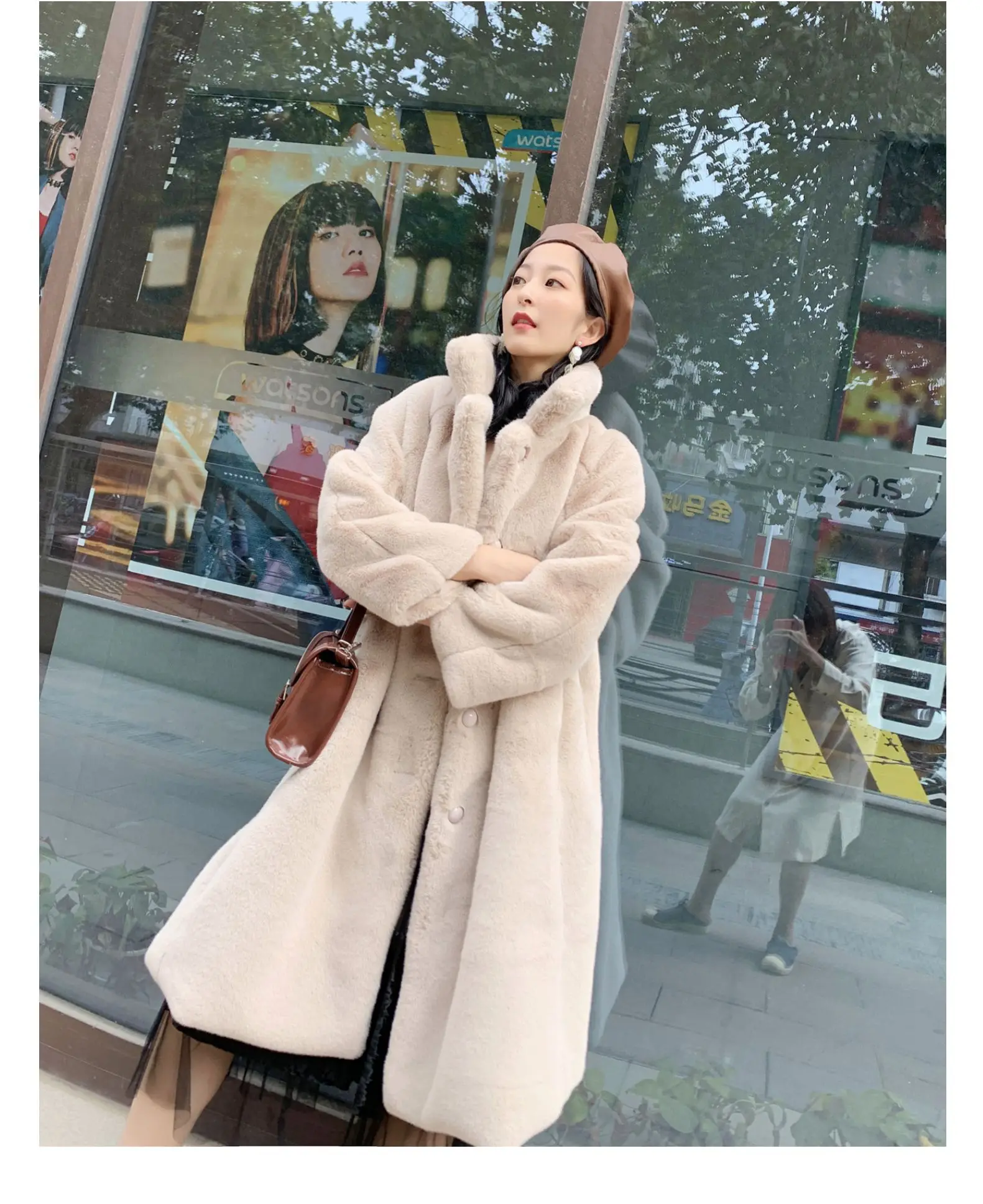 Winter Faux Fur Coat Women Korean Stand Collar Loose Oversized Warm Fur Jacket Female Fashion Big Hem Long Fur Coat Women