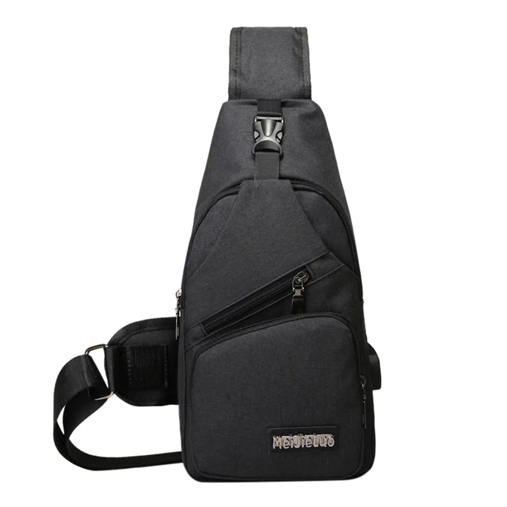 

Men's Crossbody Waist Bags Men's USB Charging Headphone Plug Leather Shoulder Bag Diagonal Package Travel Chest Bags #S