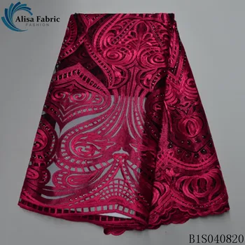 

Alisa fashion african lace fabric embroidery with beads and stones 5 yards/piece french net laces mesh fabrics for dress sewing