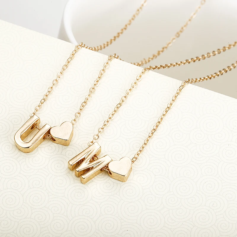 Tiny Heart Initial Letter Necklace Long Chain Name Plated Pendant Choker Necklaces for Women Jewelry Girlfriend Gift Tiny Heart Initial Letter Necklace Long Chain Name Plated Pendant Choker Necklaces for Women Jewelry Girlfriend Gift