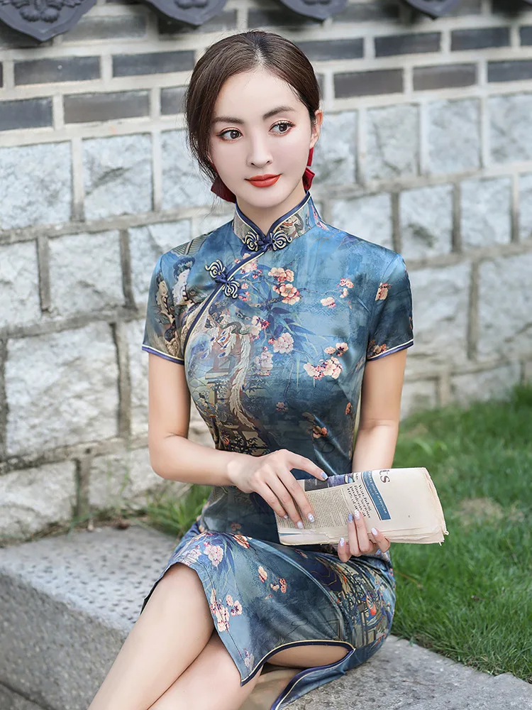 Modern Qipao Dress Silk Chinese Traditional Women Dresses Cheongsam Elegant Vestidos Wedding Party Dress Plus Size for Women