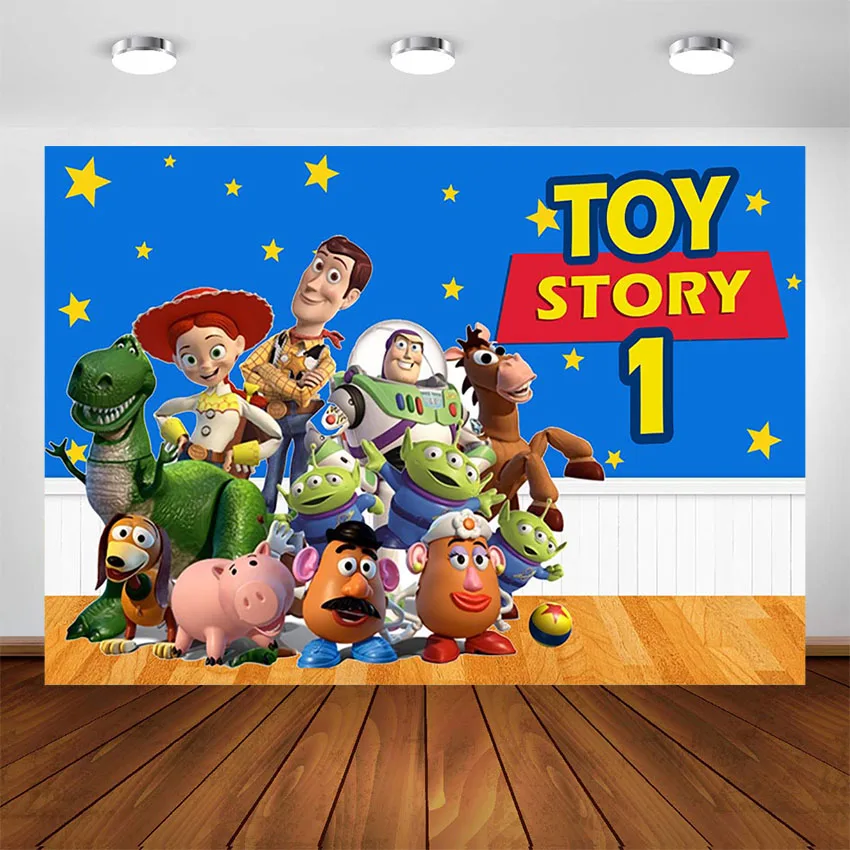 

Photography Backdrops Blue Sky Yellow Wood Toys Story Photo Backdrop Cartoon Animal Party Birthday Decorations Custom Banner