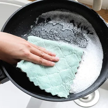 

5PCS Washcloths Nonstick Oil Coral Velvet Hanging Kitchen Dishclout Hand Towels Effectively Clean Stains Dish Towels
