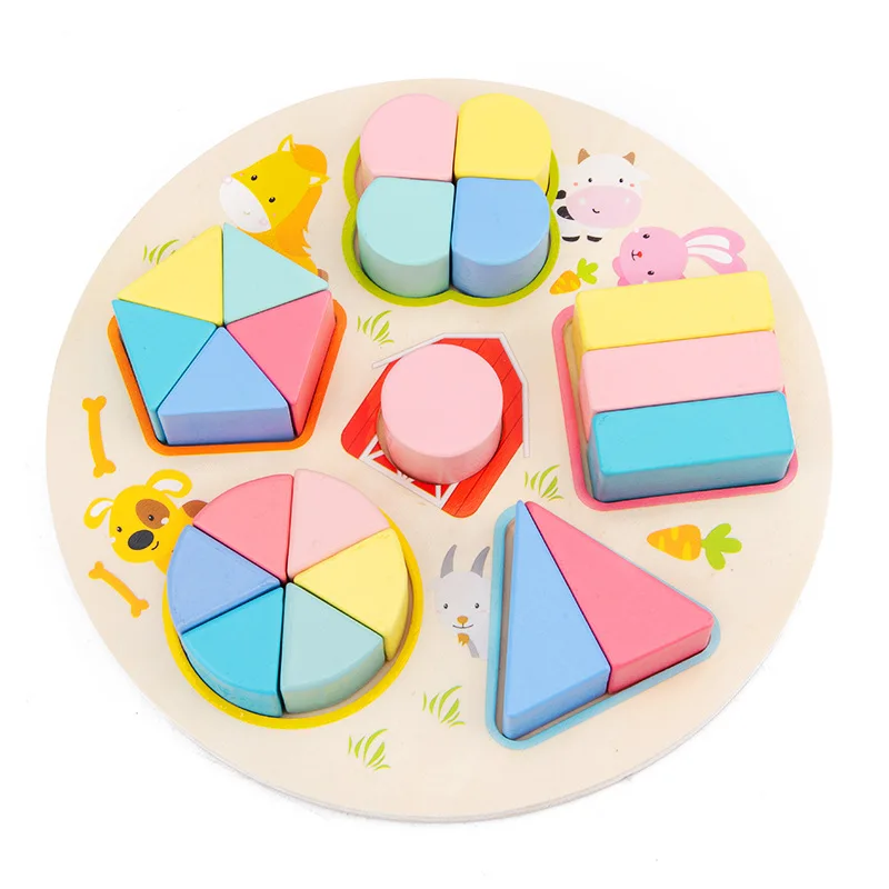 

Wooden geometric shape matching jigsaw puzzle for children's shape cognition color classification educational aid toys