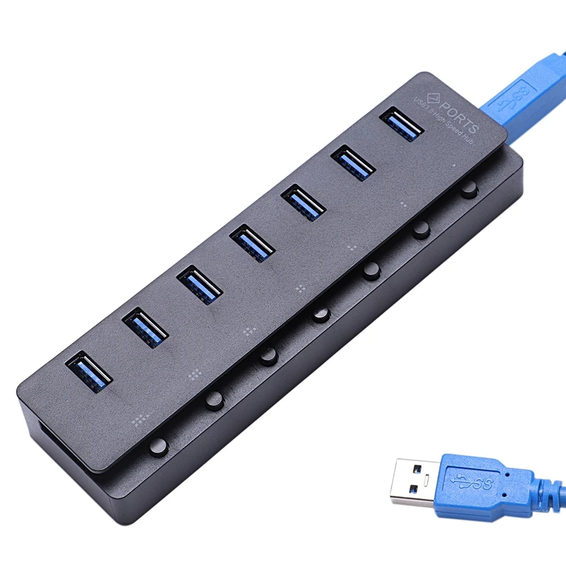 7 портов Usb 3,0 концентратор адаптер с переключателем вкл/выкл, 5 Гбит/с высокая скорость для ПК ноутбук с переключателем ВКЛ/ВЫКЛ