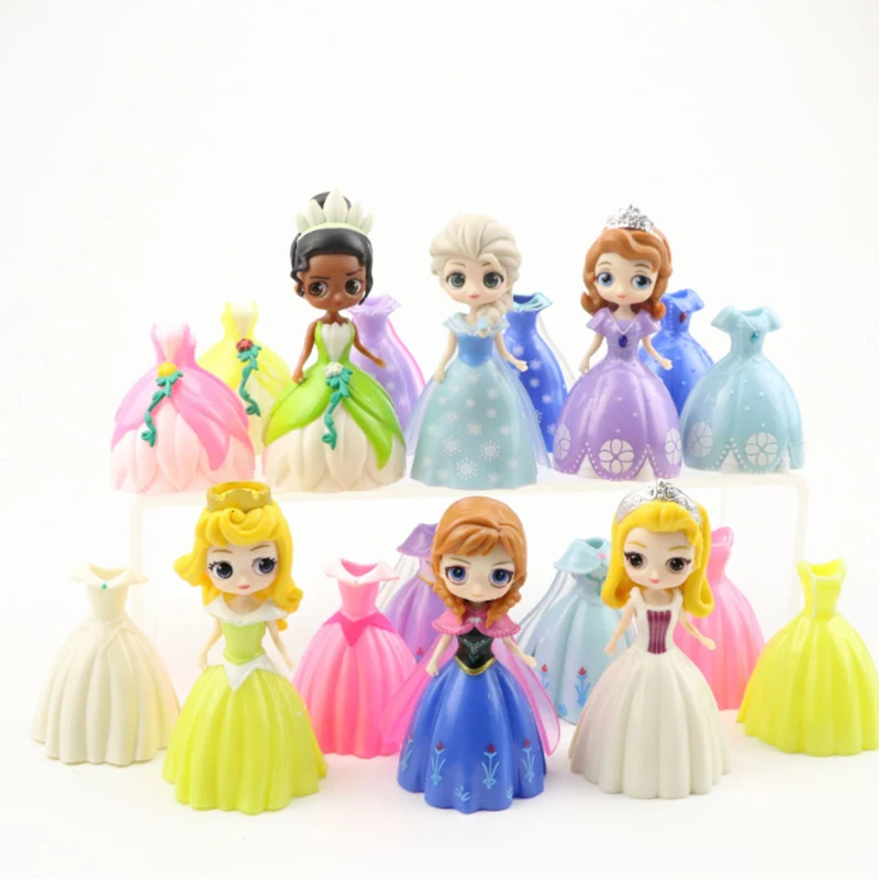 

6pcs/set PrIncess Action Figure Alice Amber Tiana Snow White Dress Changeable Princess PVC Collection Model Dolls Girl Toy Gifts