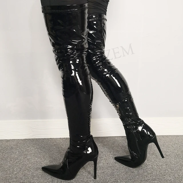 Wetlook Women Thigh High Boots Latex 