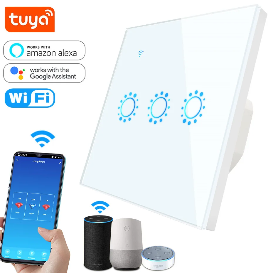 Tuya WiFi Smart Switch ЕС 86 сенсорный настенный выключатель 1 2 3 Gang Alexa совместимый