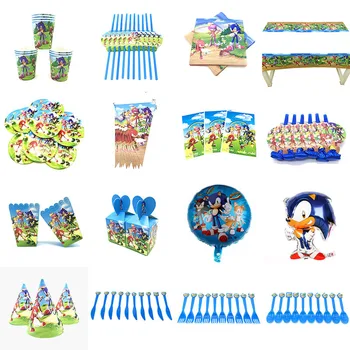 

New Sonic Party Supplies Sonic The Hedgehog Banner Plates Balloons Napkin Cupcake Wrapper Baby Shower Kids Birthday Decorations