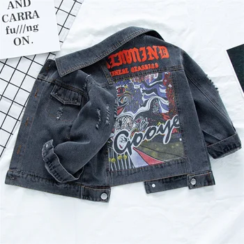 

Cross-border children's clothing autumn clothes children boys holes cartoon graffiti patch denim jacket jacket coat denim clothe