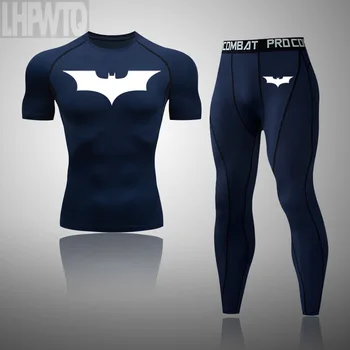 

Batman T Shirts Men's Summer Slim Sports Men's Sportswear jogging Suits Clothes tracksuit t shirt +pants And Gym Tights