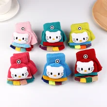 Детские перчатки, зимние варежки с рисунком кота для детей, для девочек и мальчиков, перчатки с откидной крышкой на половину пальца, Детские утепленные варежки, От 2 до 5 лет