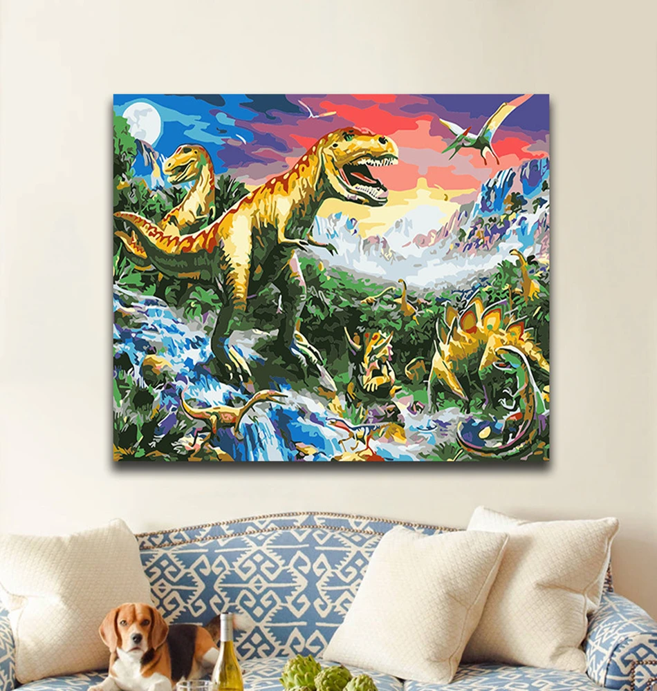 DIY-Coloring-paint-by-numbers-Dinosaurs-in-the-forest-opening-paintings-by-numbers-with-kits-40x50