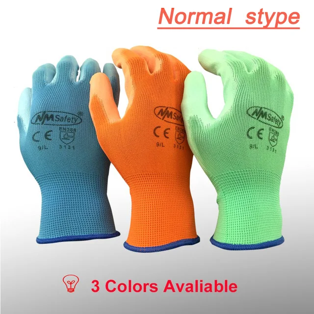 24Pieces/12 Pairs Industrial Protective Work Safety Gloves Black Pu Nylon Cotton Glove with Garden NMSafety Brand All Sizes PU1350FP -Colors
