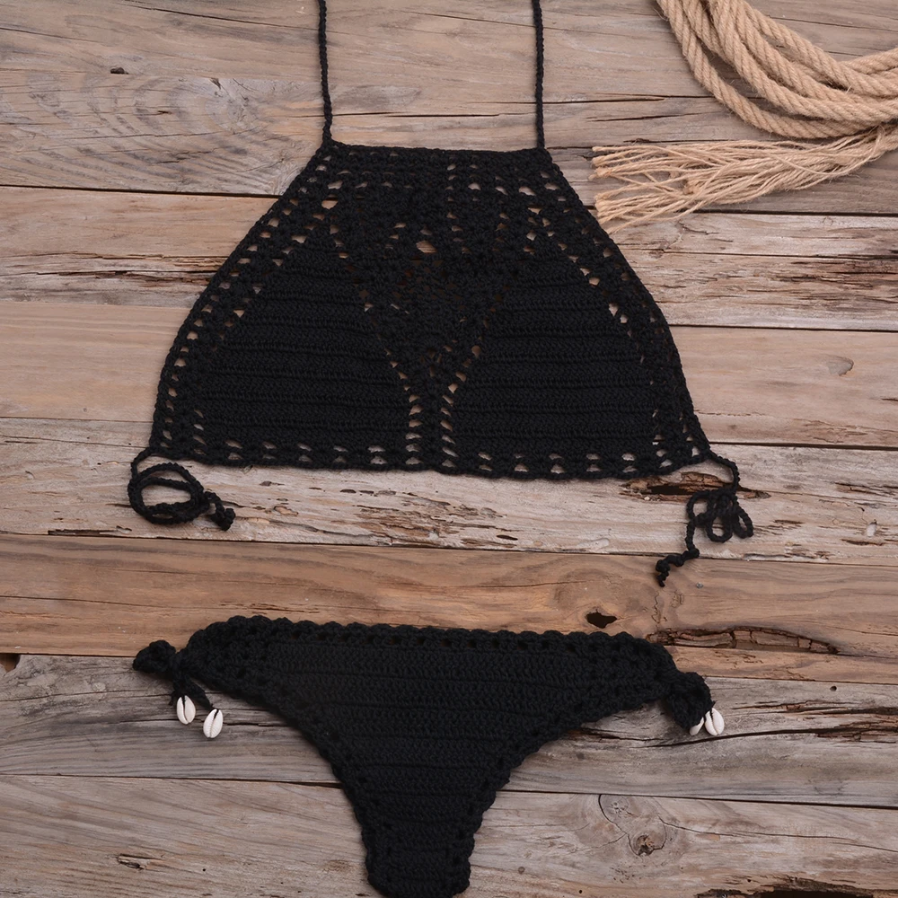 Women Sexy Micro Bikini Set G Thong String Lattice Hollow Bikinis Top Crochet Beach Swimwear Bathing Beachwear Set