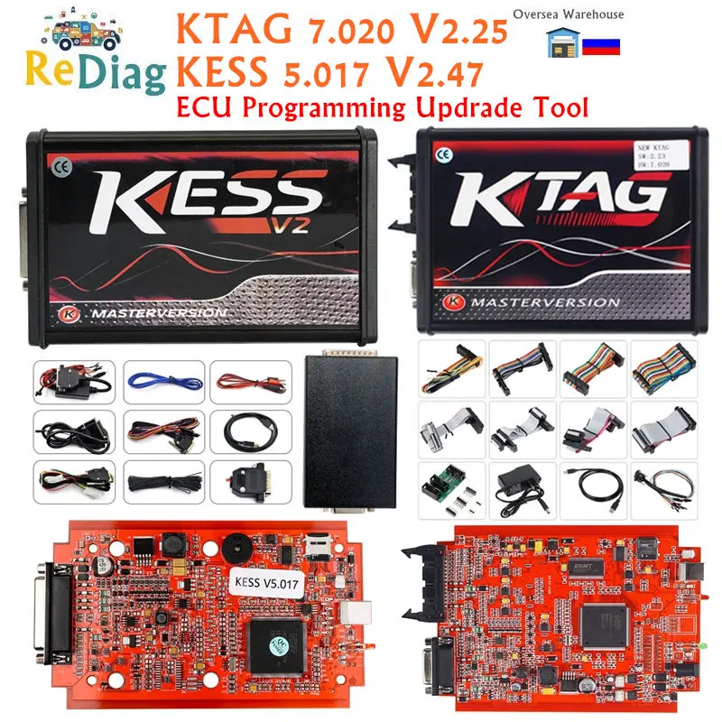 

KESS V2 V2.47 V5.017 EU Red ECM Titanium KTAG V2.25 V7.020 4 LED Online Master Version BDM Frame ECU OBD2 car/truck Programmer