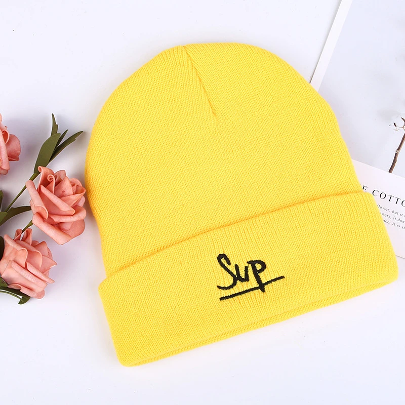 White Black Grey Simple Winter Hats for Woman Letter Sup Embroidery Knitted Caps Man Autumn Hat Female Hip-hop Beanie Bonnet