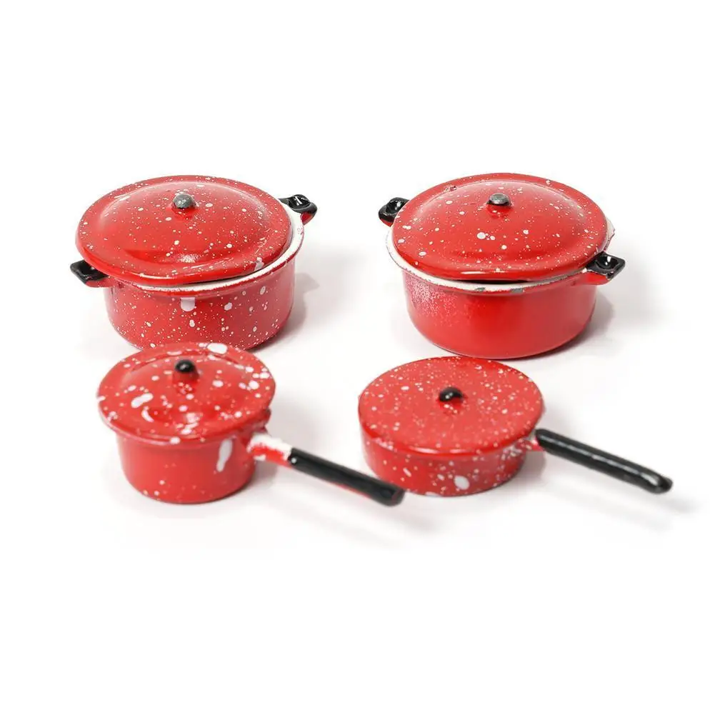 

Dollhouse Miniature 1:12 Mini Pot Set Diy House Milk Soup Red Silver Accessories Frying T8U1 Pan Furniture Kitchen C8D5
