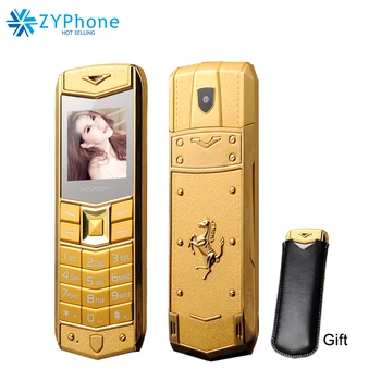 

Russian Arabic Spanish French Vibration Luxury Metal Body Car Logo Dual Sim Mobile Phone with Leather Case Gift P234 MAFAM A8
