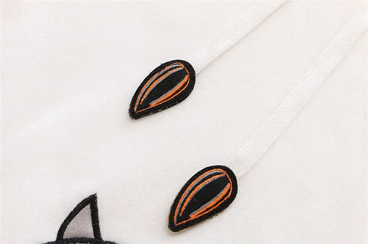 Kawaii Embroidery Women Loose Yellow Hoodies with Ear Winter Japanese Harajuku Cute Cartoon Animal Girls Fleece Grey Sweatshirt