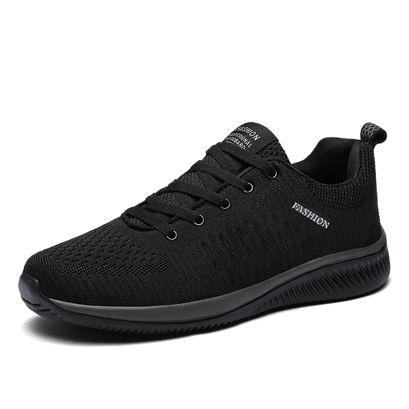 Модная повседневная обувь, мужские дышащие легкие кроссовки, прогулочная обувь, черные спортивные мужские кроссовки на шнуровке для бега, мужские большие размеры - Цвет: Black