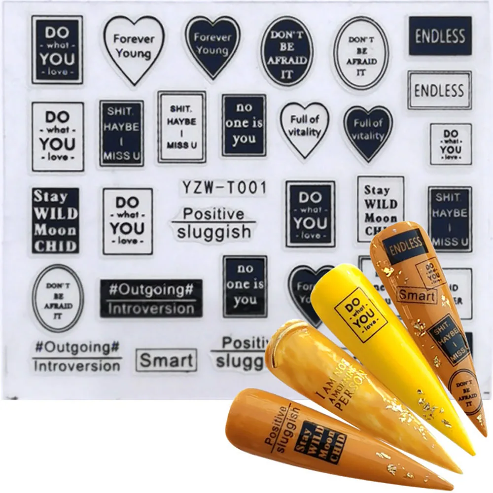 Nail Stickers for Manicure Nail Sticker Sliders For Nails Decal Self-adhesive Nails Figures Transfer Black DIY Accessories