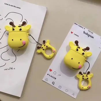 

Cute Giraffe Pattern Soft Silicone Protective Cover Shockproof Case Skin with Lanyard for airpods 1/2 Charging Box R2JA
