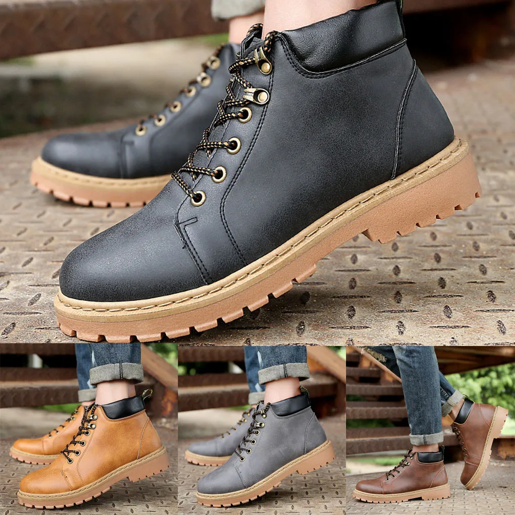 SAGACE/модные зимние ботинки; мужские ботильоны в стиле ретро; ботинки на шнуровке с матовой текстурой; повседневные рабочие кожаные ботинки; Мужская обувь; официальная обувь