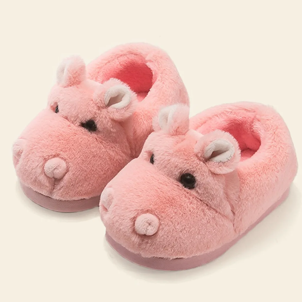 Children Kids Baby Girls Shoes Cute Indoor Cartoon Flock Winter Warm Casual Shoes Slip-on Solid Comfort Baby Slippers Girls