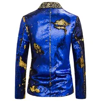 Luxury Royal Blue Sequin Glitter Blazer Jacket Men Flower Lapel 2 Color Conversion Blazers Mens Nightclub Stage Singers Custmes 2