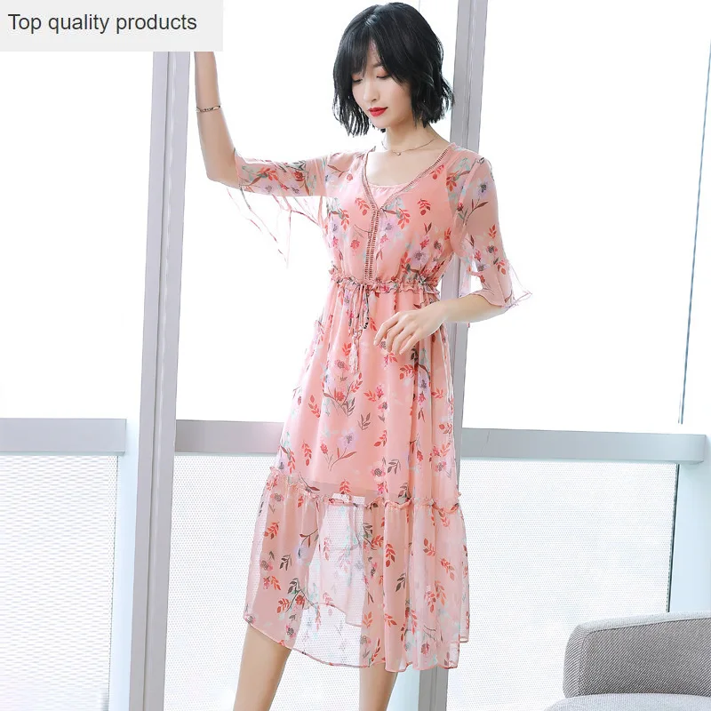 Natural Silk Dress Women 2020 Spring Summer Dresses Female Floral New Style Korean Fashion V-neck Sundress vestido midi YQ350 | Женская