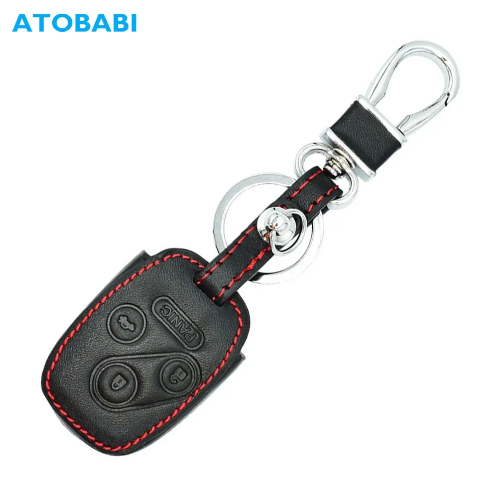 

ATOBABI Leather Car Key Cover For Honda Accord CR-V Civic Insight Ridgeline 4 Button Remote Control Fob Shell Cover Keychain Bag