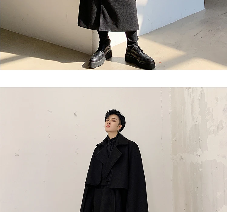 Мужская Уличная одежда в стиле хип-хоп, готический кардиган, верхняя одежда, куртка-накидка, Мужская модная черная короткая шерстяная шаль