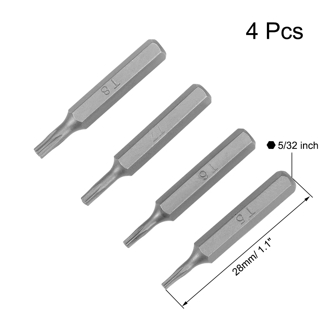 Uxcell 4pcs Torx 비트 세트 5/32 인치 육각 섕크 T5 T6 T7 T8 스크루 드라이버 비트 세트 28mm 길이 S2 스크류 드라이버 키트 도구