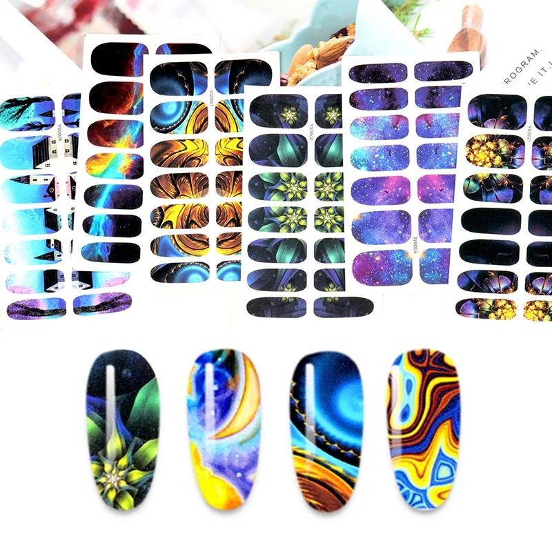 10 Style Nail Stickers Starry Sky Texture Design Nail Art Decal Sliders