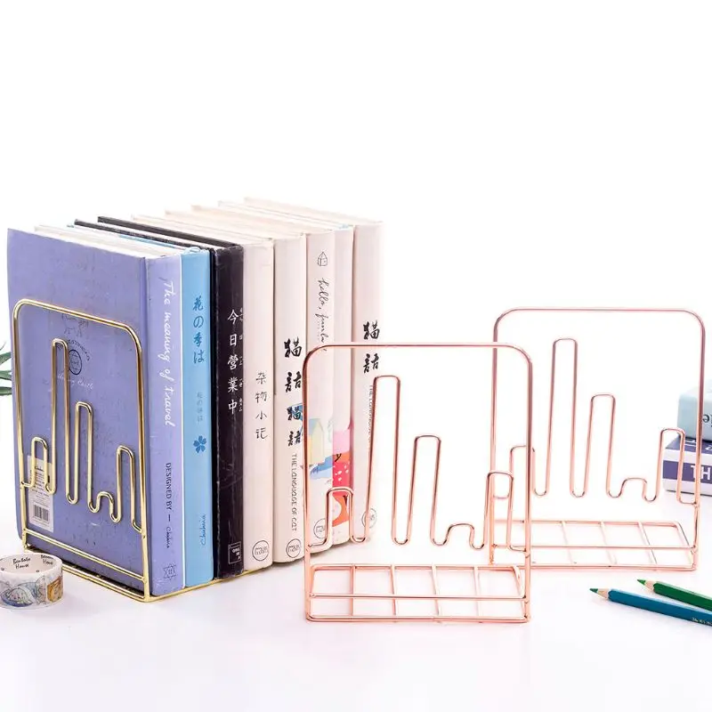 

OOTDTY 1 Pair Creative Electrocardiogram Shape Bookends Book Support Stand Desk Holder