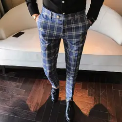 Мужские модельные брюки обтягивающий официальный деловой клетчатый брюки мужские Pantalon A Carreau Homme винтажный клетчатый костюм брюки