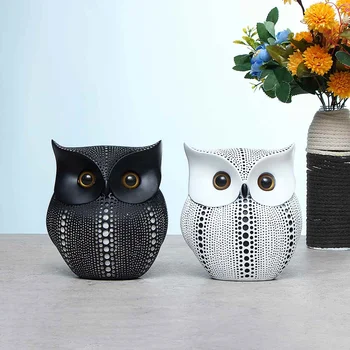 

Nordic Style Minimalist Craft White Black Owls Animal Figurines Resin Miniatures Home Decoration Living Room Ornaments Crafts