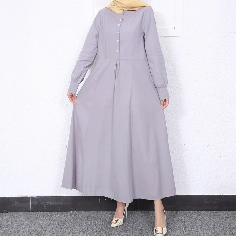 

Мусульманские Модные платья с длинным рукавом, однотонные Abayas для женщин, Abaya Дубай, длинное платье, хиджаб на пуговицах, мусульманская одежда