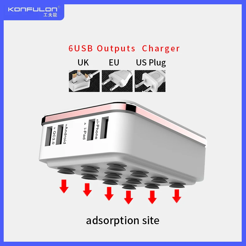 6USB зарядное устройство для мобильных телефонов быстрое QC3.0 ЕС США Великобритания