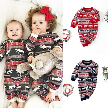

0-18M Christmas Newborn Infant Baby Boys Girls Rompers Long Sleeve Winter Xmas Deer Romper Jumpsuit Playsuit Christmas Clothes
